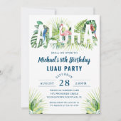Invitation Aloha Flamant rose Marine tropicale Blue Luau Anni (Devant)