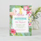 Invitation Aloha Flamant rose rose Tropical Graduation Luau (Debout devant)
