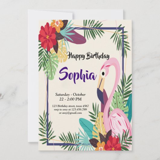 Invitation Aloha Flamant rose tropical (Devant)