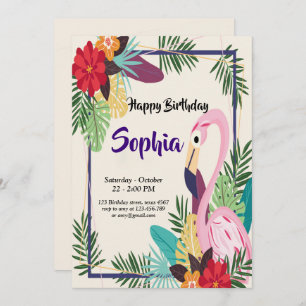 Invitation Aloha Flamant rose tropical