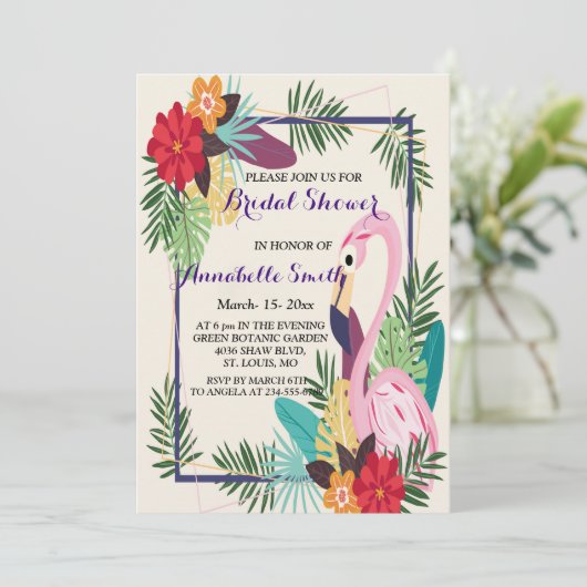 Invitation Aloha Flamant rose tropical (Debout devant)