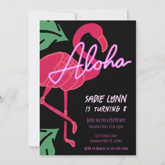 Invitation Aloha Flamant rose tropical Hawaiian Anniversaire (Devant)