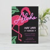 Invitation Aloha Flamant rose tropical Hawaiian Anniversaire (Debout devant)