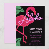 Invitation Aloha Flamant rose tropical Hawaiian Anniversaire (Devant / Derrière)