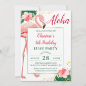 Invitation Aloha Flamant rose tropical rose Floral Luau Anniv (Devant)
