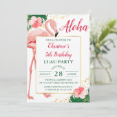 Invitation Aloha Flamant rose tropical rose Floral Luau Anniv (Debout devant)