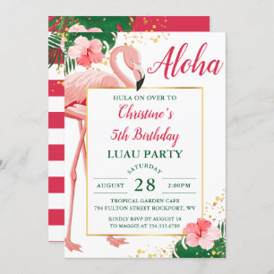 Invitation Aloha Flamant rose tropical rose Floral Luau Anniv