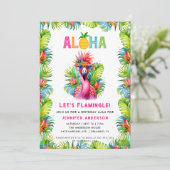 Invitation Aloha Flamingle Flamant rose tropical Anniversaire (Debout devant)