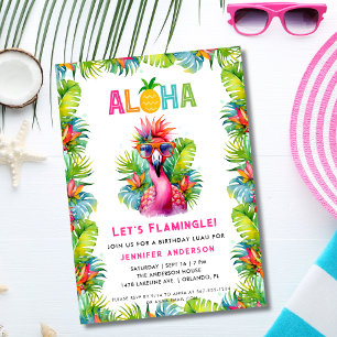 Invitation Aloha Flamingle Flamant rose tropical Anniversaire