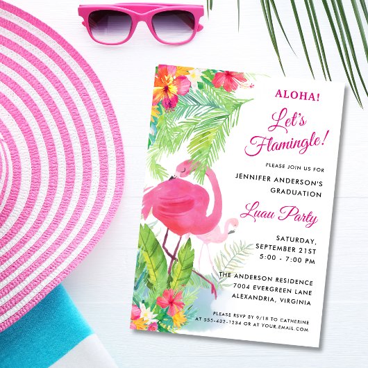Invitation Aloha Flamingle Graduation Luau Party