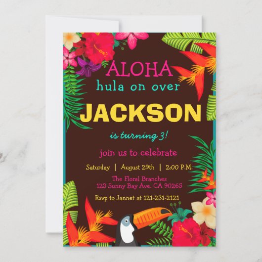 Invitation Aloha Fleurs tropicales Hibiscus luau Anniversaire (Devant)