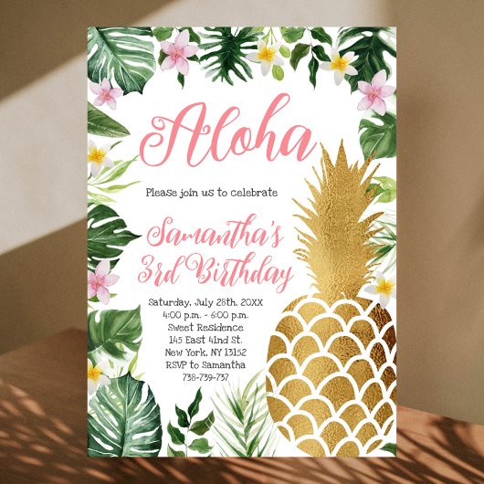 Invitation Aloha floral tropical Anniversaire Anniversaire An