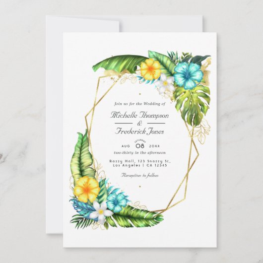 Invitation Aloha géométrique Tropical Summer QR Code Mariage (Devant)