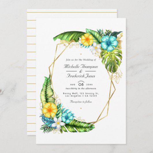 Invitation Aloha géométrique Tropical Summer QR Code Mariage (Devant / Derrière)