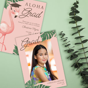 Invitation Aloha Grad rose Flamant rose Tropical Girl Graduat