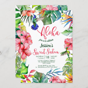 Invitation Aloha Hawaï Sweet sixteen tropical