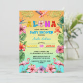 Invitation Aloha Hawaii Baby shower de Flamant rose tropical (Debout devant)