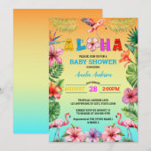 Invitation Aloha Hawaii Baby shower de Flamant rose tropical (Devant / Derrière)
