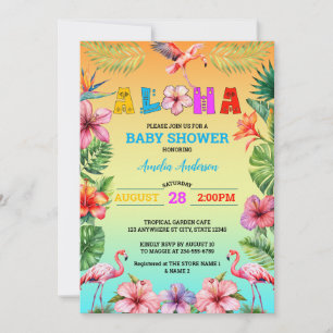 Invitation Aloha Hawaii Fleurs Tropicales Flamant Rose Baby S