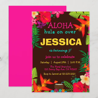 Invitation Aloha Hawaii Fleurs tropicales Hibiscus Anniversai