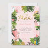 Invitation Aloha Hawaii Tropical Summer Gold Birthday Party (Devant)