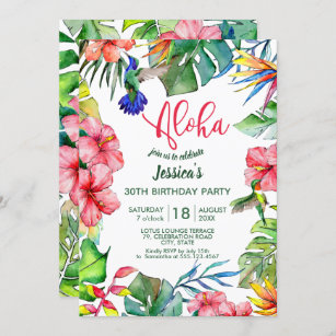 Invitation Aloha Hawaiian Fleurs tropicales Anniversaire