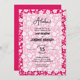 Invitation Aloha Hawaiian Floral Hot rose fête d'anniversaire