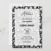 Invitation Aloha Hawaiian Floral Noir et Blanc Anniversaire (Devant)