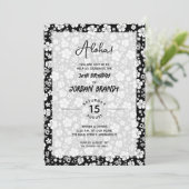 Invitation Aloha Hawaiian Floral Noir et Blanc Anniversaire (Debout devant)