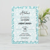 Invitation Aloha Hawaiian Floral Turquoise Anniversaire (Debout devant)