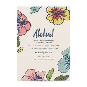 Invitation Aloha Hawaiian Flowers Graduation