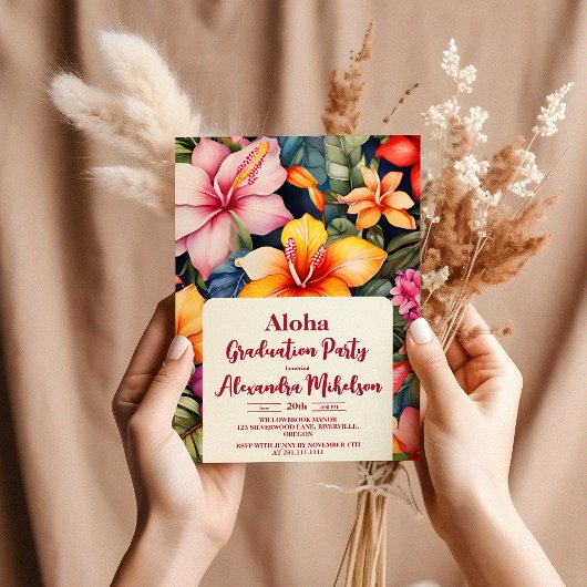 Invitation Aloha Hawaiian Flowers Graduation