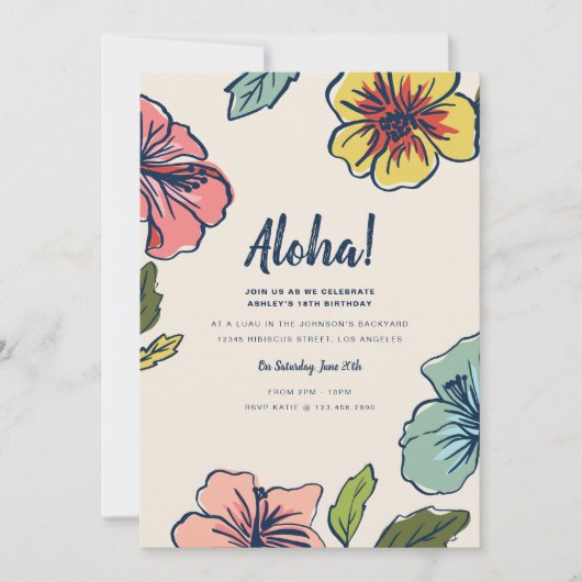 Invitation Aloha Hawaiian Flowers Summer Party (Devant)