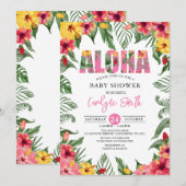 Invitation Aloha Hawaiian Girl Baby shower tropical (Devant / Derrière)