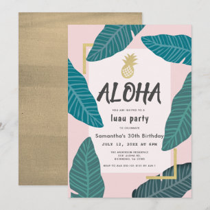 Invitation Aloha Hawaiian Luau Anniversaire rose adulte