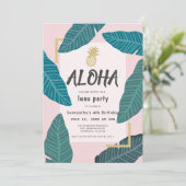 Invitation Aloha Hawaiian Luau Anniversaire rose pâle (Debout devant)