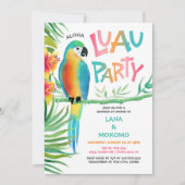 Invitation Aloha Hawaiian Luau Parrot Tropical Couples Douche (Devant)