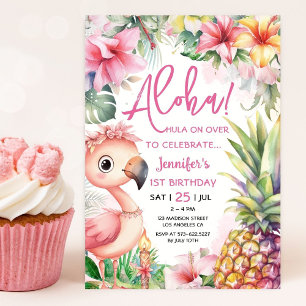 Invitation Aloha ! Luau 1er anniversaire Pink Tropical Hawaii