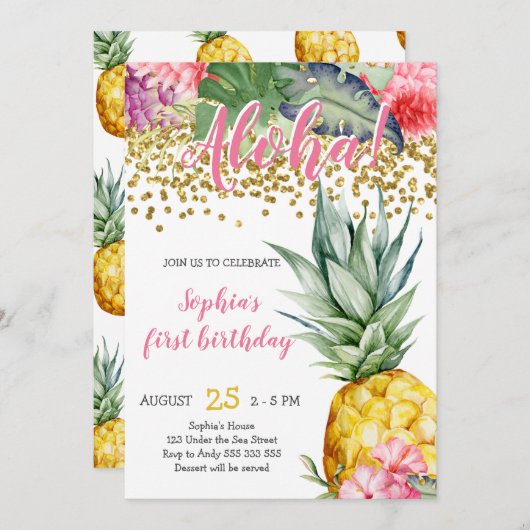 Invitation Aloha Luau Aloha (Devant / Derrière)