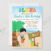 Invitation Aloha Luau Beach Anniversaire Black Hair Boy Invit (Devant)