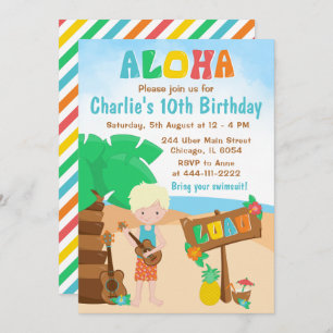 Invitation Aloha Luau Beach Anniversaire Blonde Hair Boy Invi