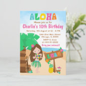 Invitation Aloha Luau Beach Anniversaire Cheveux Brown Fille  (Debout devant)