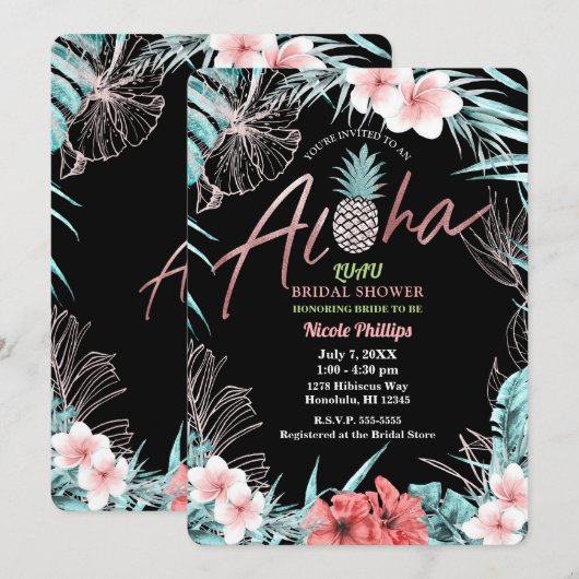 Invitation Aloha Luau Botanique Aloha rose Gold Tropical (Devant / Derrière)