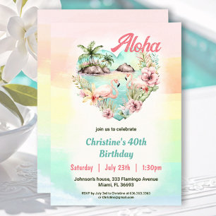 Invitation Aloha Luau Eté 40e Anniversaire Plage Tropical