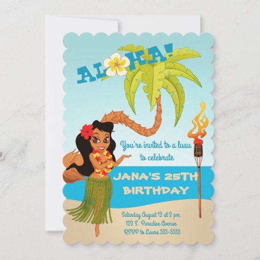 Invitation Aloha Luau fête d'anniversaire (Devant)