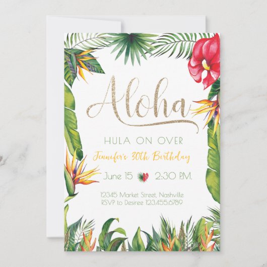 Invitation Aloha Luau Fête Tropicale Florale (Devant)