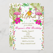 Invitation Aloha Luau Filles Flamant rose tropical fête d'ann (Devant / Derrière)