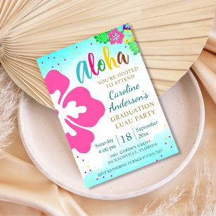 Invitation Aloha Luau Parti Hibiscus Tropical Graduation