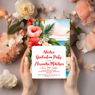 Invitation Aloha Luau Parti Tropical Floral Graduation