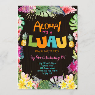 Invitation Aloha Luau Rustic Troptic Summer Girl Anniversaire